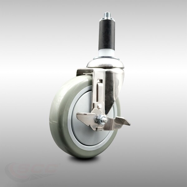 Service Caster 5 Inch 316SS Gray Polyurethane Swivel 1-3/8 Inch Expanding Stem Caster Brake SCC-SS316EX20S514-PPUB-TLB-138 - main